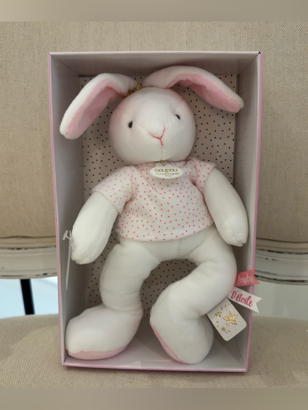 Doudou et Compagnie Paris Soft Bunny Luxury Plush - White & Pink NWT